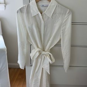 Zara Eyelet Shirt Dress Medium EUC